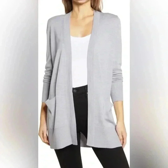 Nordstrom | Grey Everyday Open Front Cardigan Merino Wool Blend Size M Medium - Picture 1 of 14